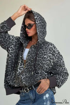 Leopard Print Zip Color-Block Hoodie image 2