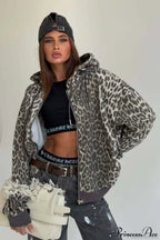 Leopard Print Zip Color-Block Hoodie image 5