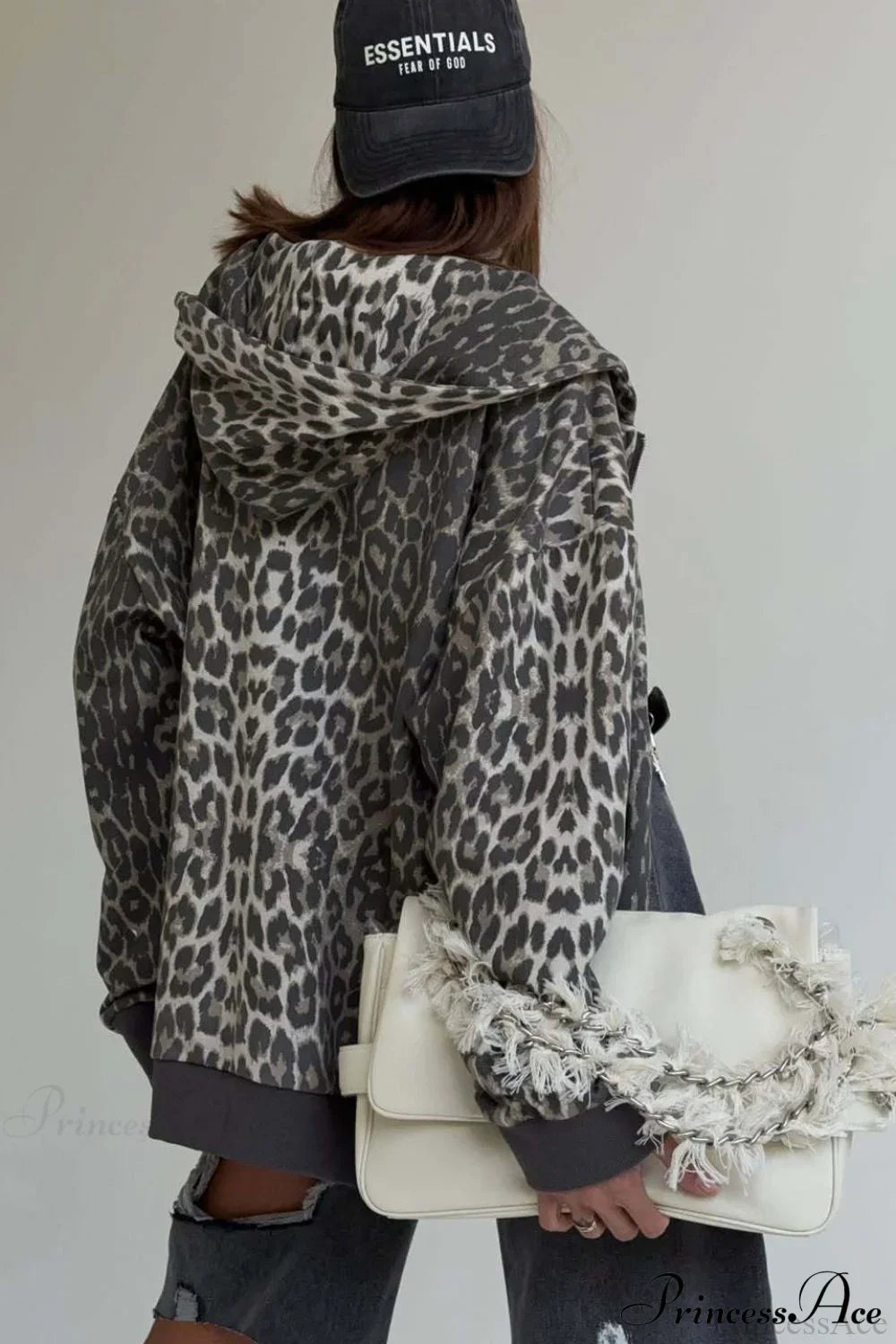 Leopard Print Zip Color-Block Hoodie image 7