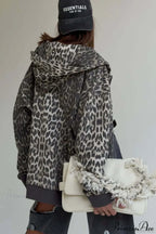 Leopard Print Zip Color-Block Hoodie image 7