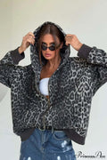 Leopard Print Zip Color-Block Hoodie image 1