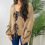 Leopard Ribbon Tie V-neck Cardigan image 2