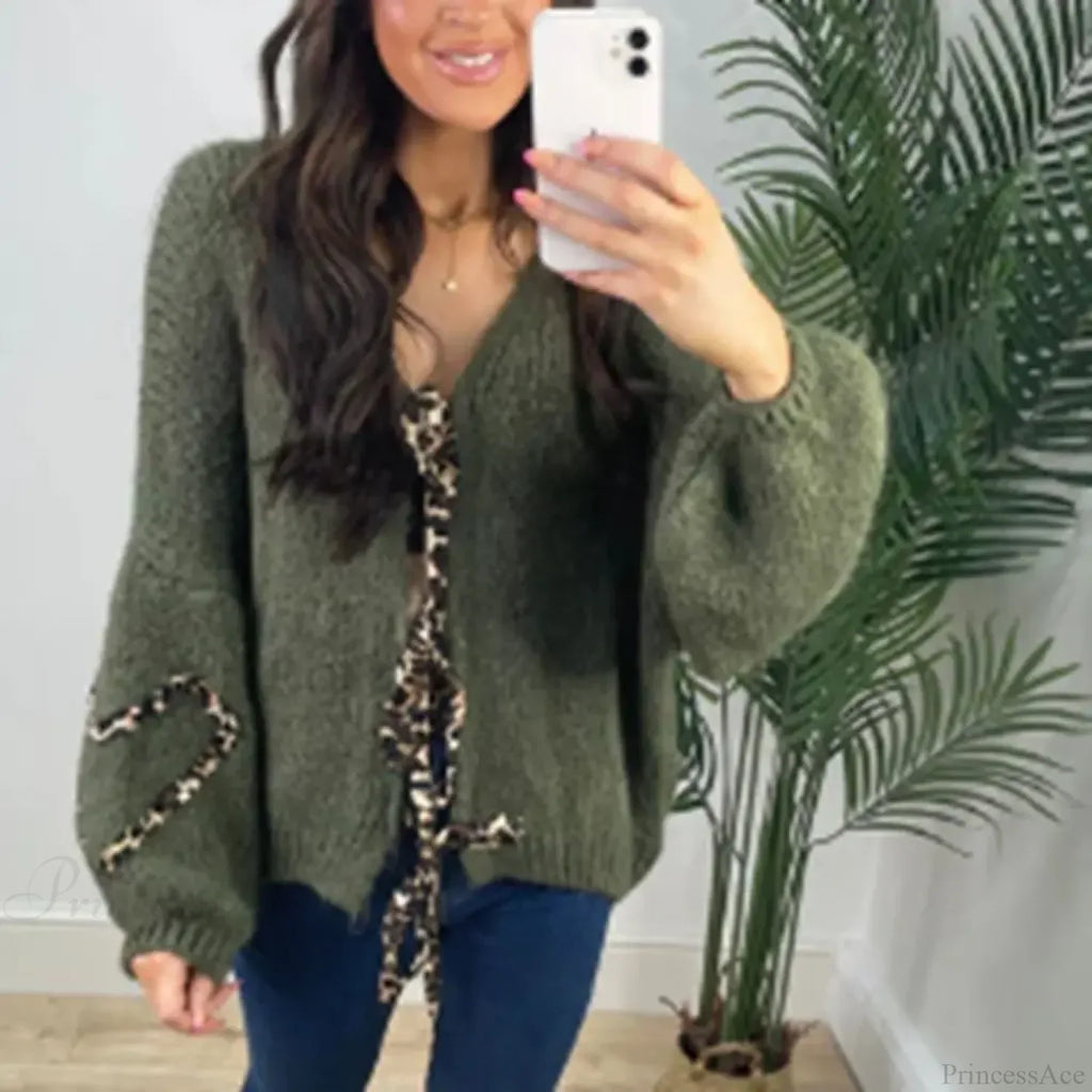 Leopard Ribbon Tie V-neck Cardigan image 6