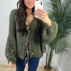 Leopard Ribbon Tie V-neck Cardigan image 6