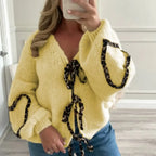 Leopard Ribbon Tie V-neck Cardigan image 5