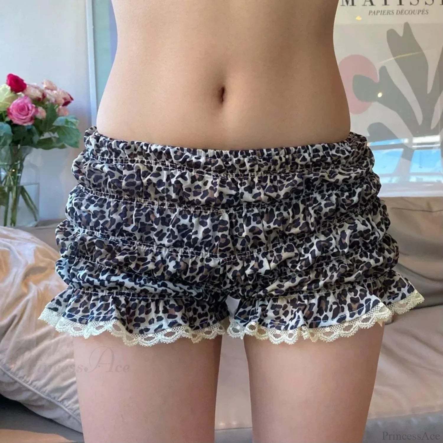 Leopard Ruffle Lace Trim Short image 1