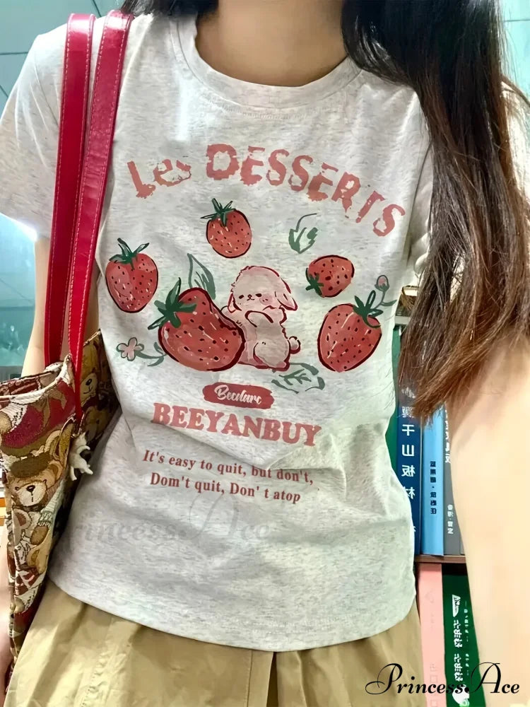 Les Dessert Strawberry & Graceful Letter Print Short Sleeve T-Shirt image 1