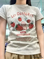 Les Dessert Strawberry & Graceful Letter Print Short Sleeve T-Shirt image 3