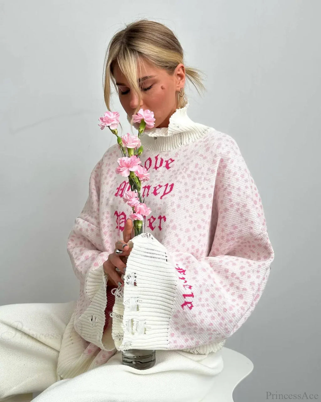 Letter Embroidery Lazy Style Sweater image 1