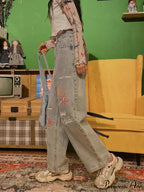 Letter Flower Print Ripped Jeans image 5