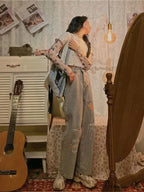 Letter Flower Print Ripped Jeans image 4