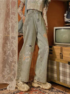 Letter Flower Print Ripped Jeans image 6