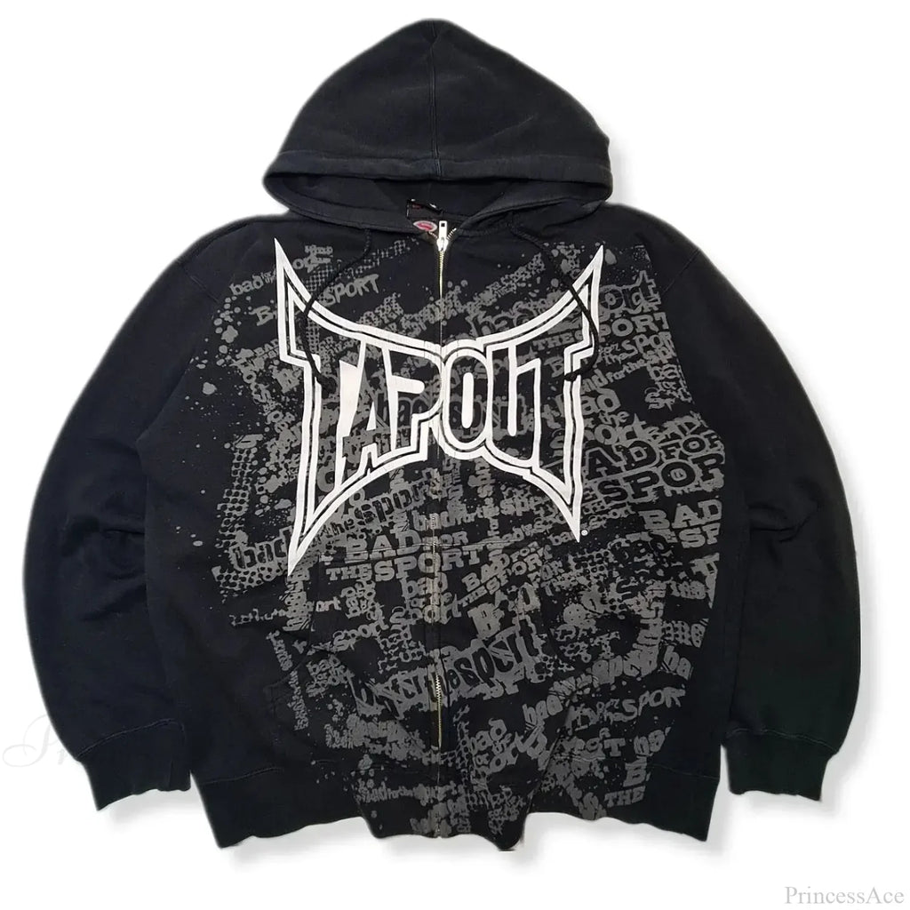 Letter Graphic Zipper Hoodie image 2