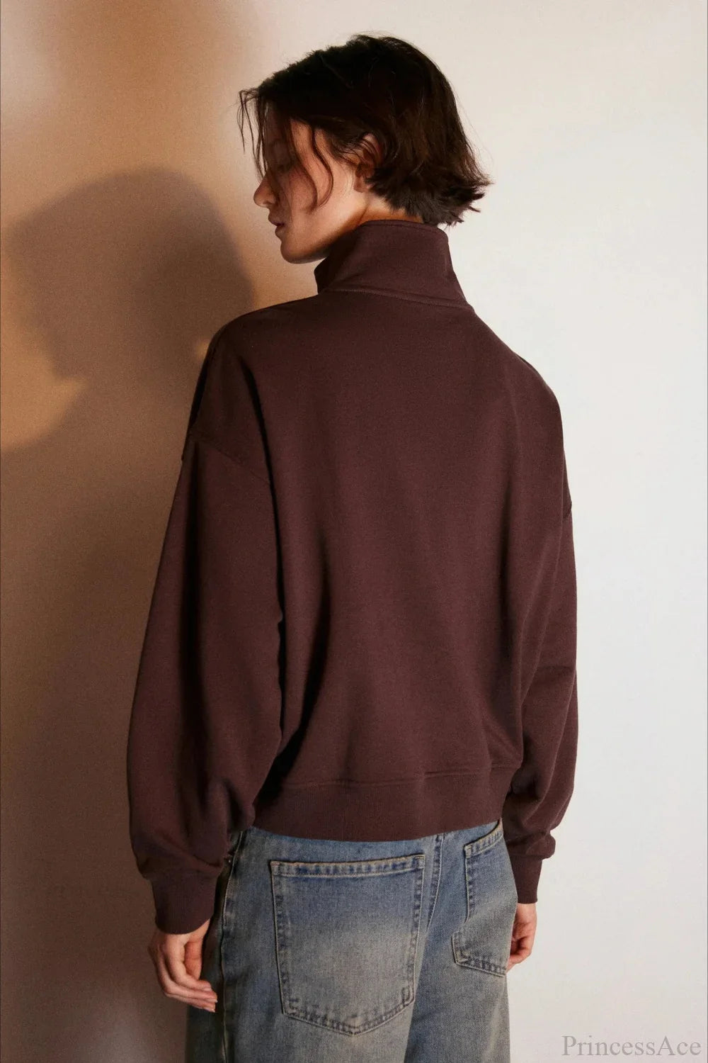 Letter Print Half Zip Stand Collar Loose Sweatshirt image 8