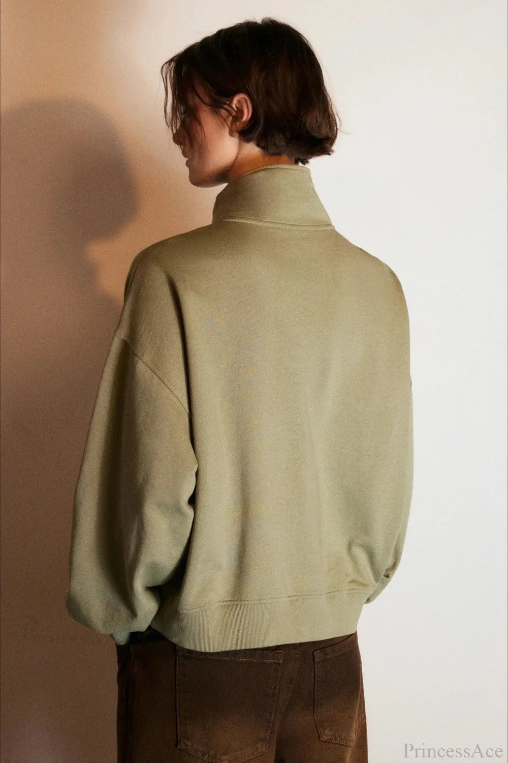 Letter Print Half Zip Stand Collar Loose Sweatshirt image 5