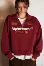 Letter Print Half Zip Stand Collar Loose Sweatshirt image 12