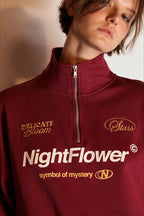 Letter Print Half Zip Stand Collar Loose Sweatshirt image 14