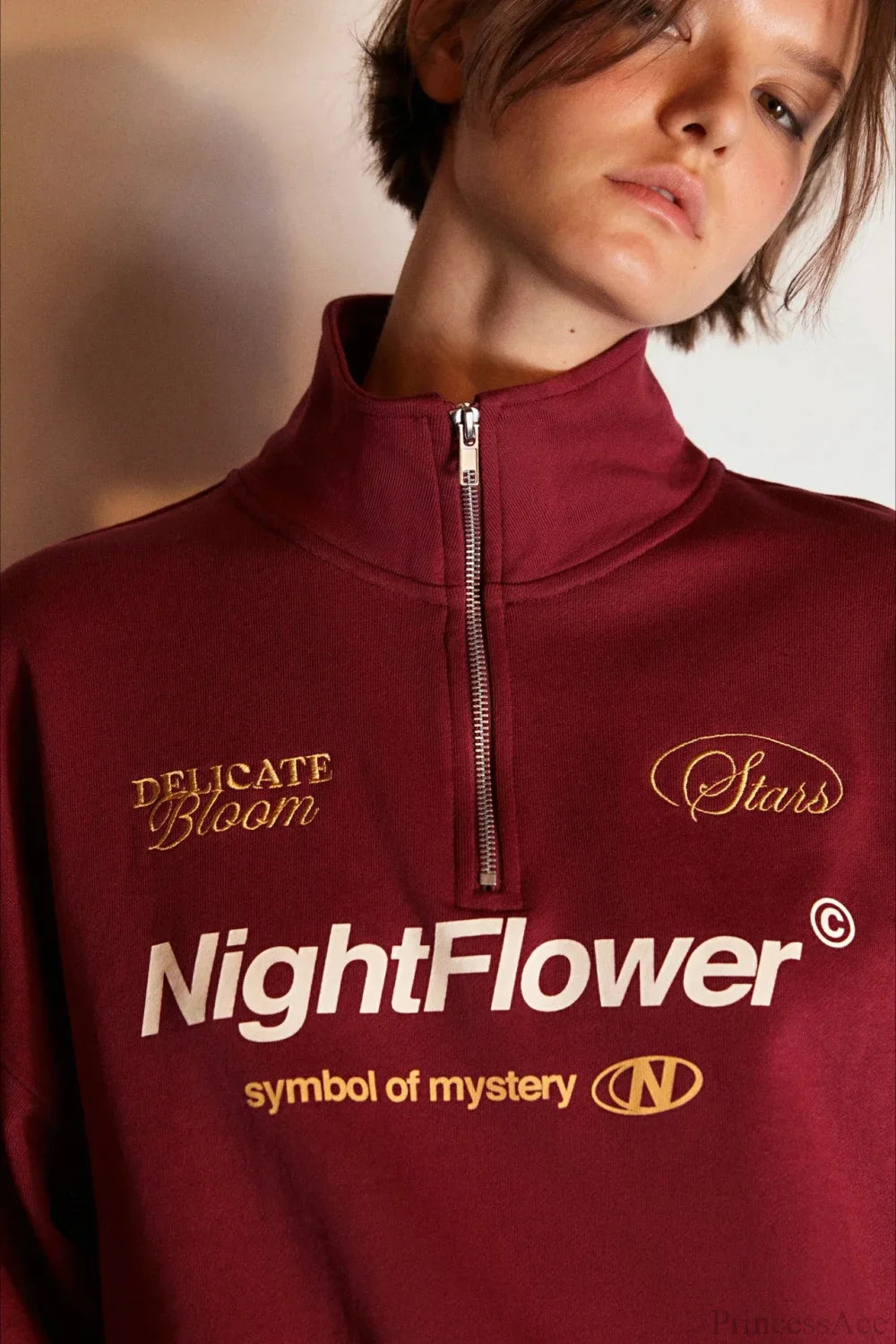 Letter Print Half Zip Stand Collar Loose Sweatshirt image 14