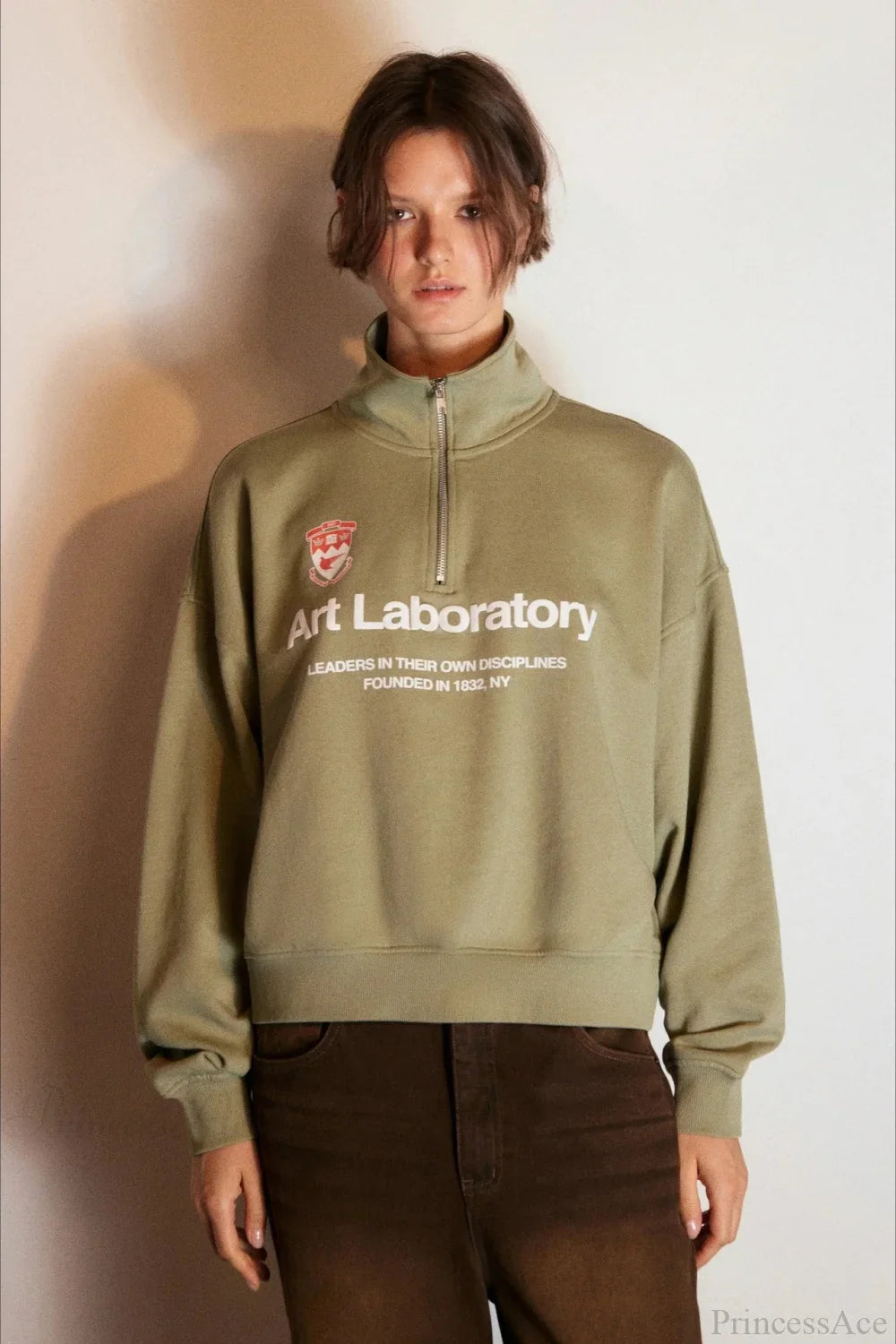 Letter Print Half Zip Stand Collar Loose Sweatshirt image 4