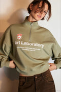 Letter Print Half Zip Stand Collar Loose Sweatshirt image 1