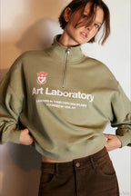Letter Print Half Zip Stand Collar Loose Sweatshirt image 1