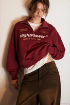 Letter Print Half Zip Stand Collar Loose Sweatshirt image 11
