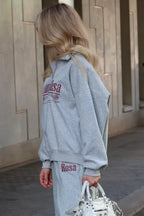 Letter Print Relaxed Convertible Collar Half-Zip Sweatshirt image 4