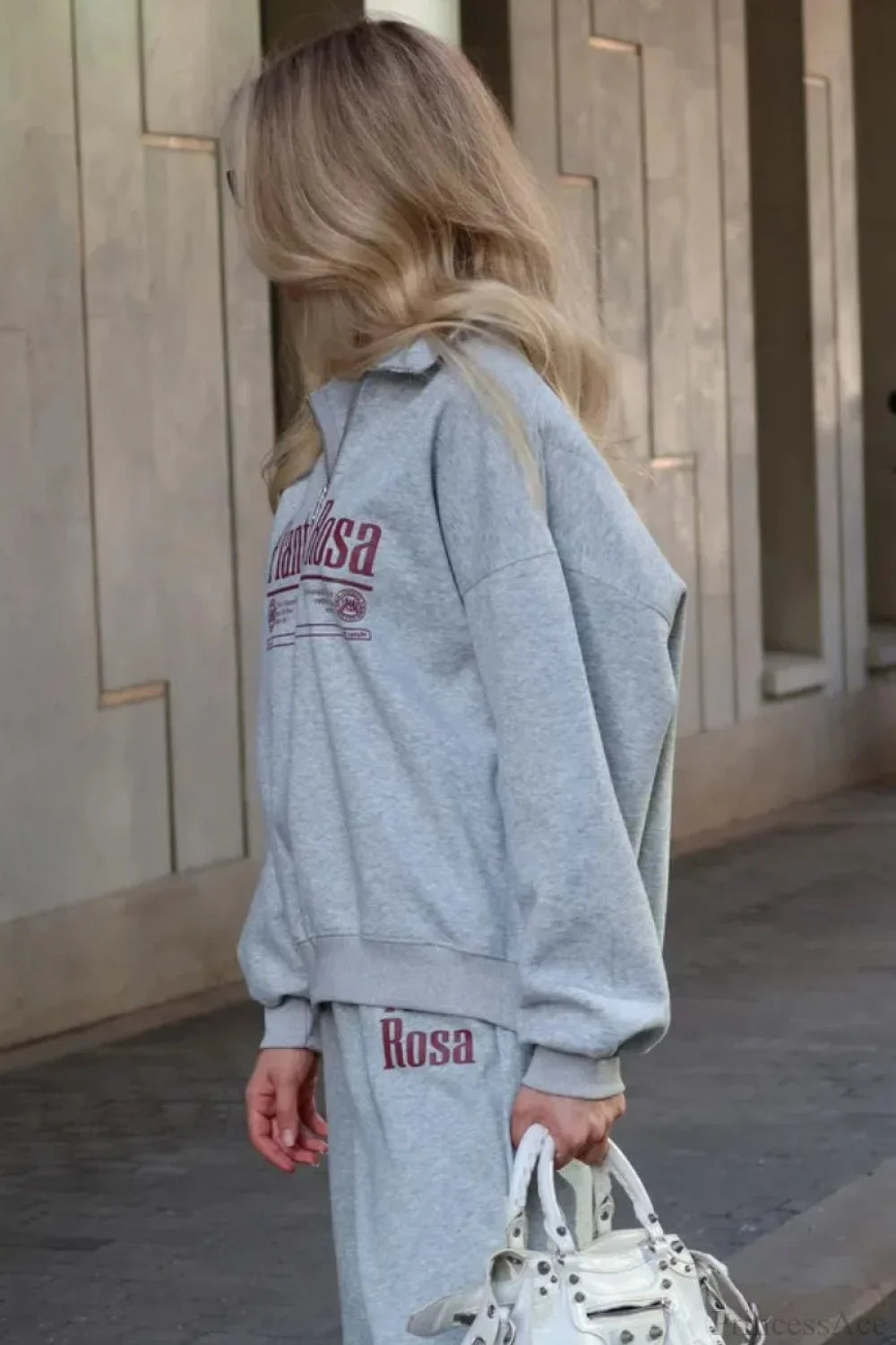 Letter Print Relaxed Convertible Collar Half-Zip Sweatshirt image 4