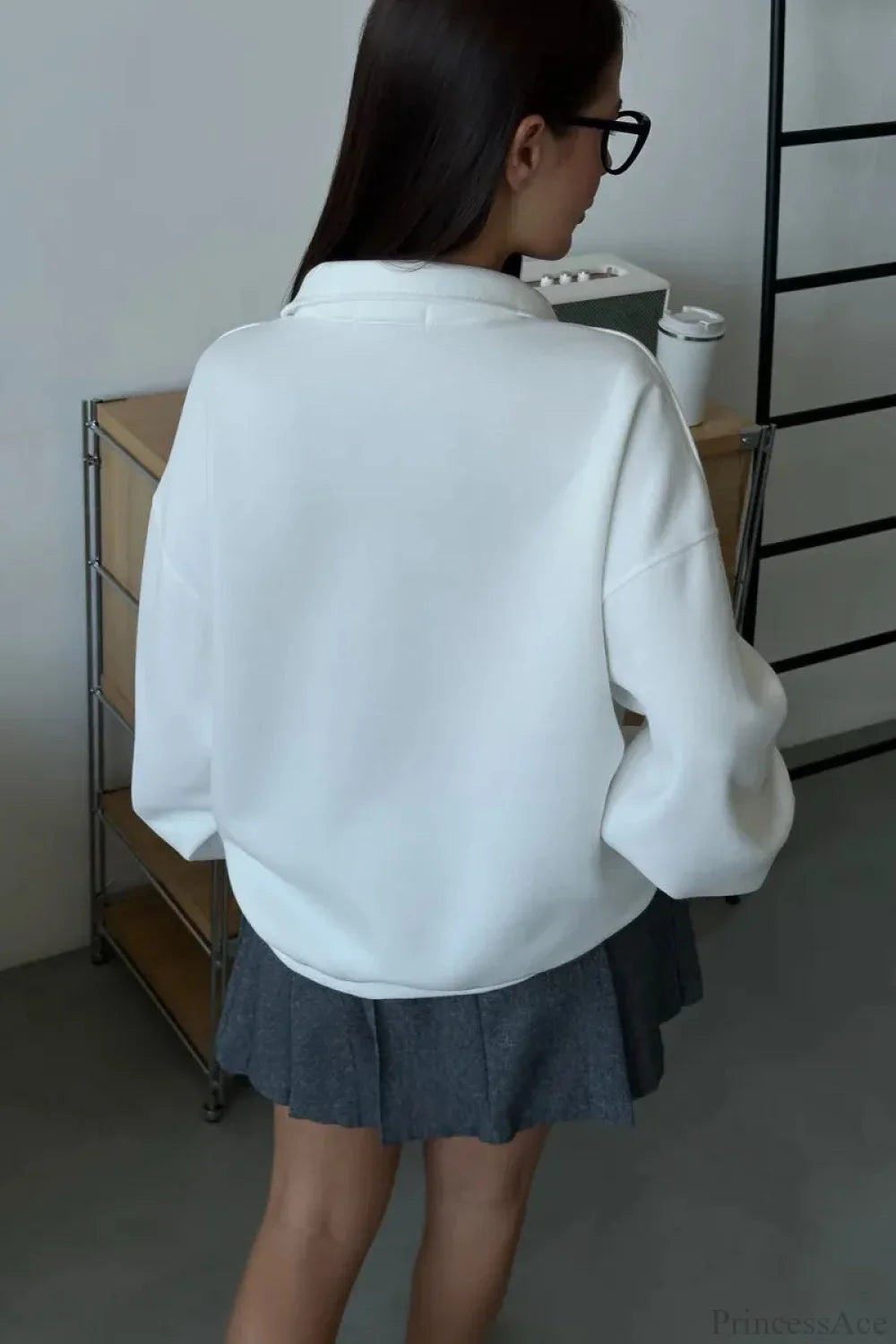 Letter Print Relaxed Convertible Collar Half-Zip Sweatshirt image 11