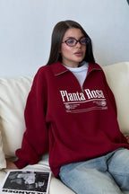 Letter Print Relaxed Convertible Collar Half-Zip Sweatshirt image 5