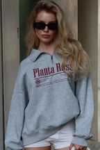 Letter Print Relaxed Convertible Collar Half-Zip Sweatshirt image 1