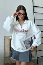 Letter Print Relaxed Convertible Collar Half-Zip Sweatshirt image 9