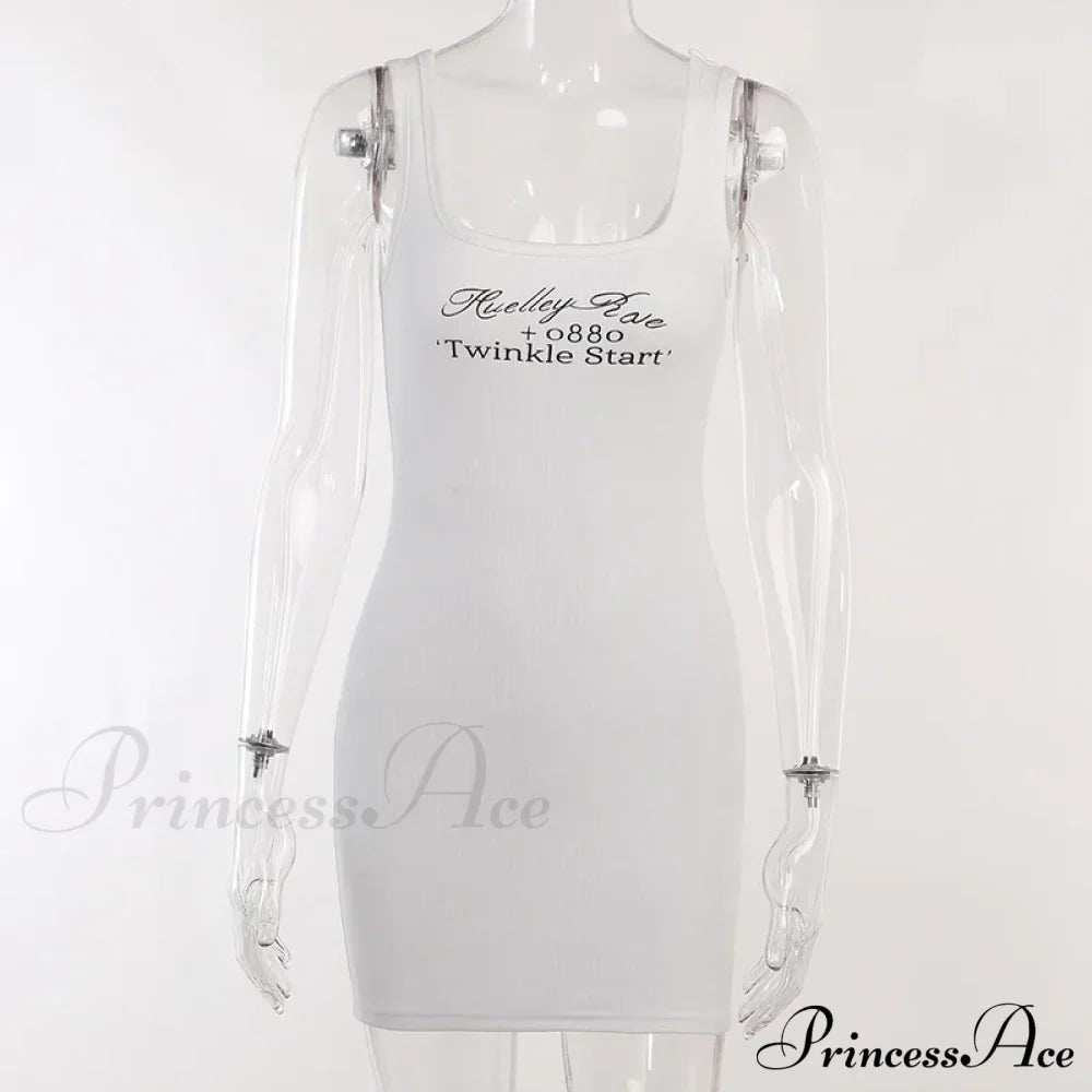Letter Print Ribbed Tank Bodycon Mini Dress image 6