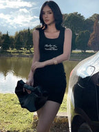 Letter Print Ribbed Tank Bodycon Mini Dress image 7