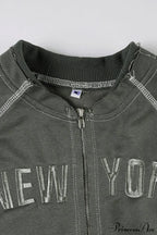Letter Print Slim Paneled Stand Collar Hoodie image 3