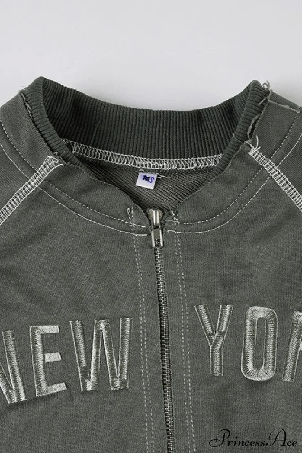 Letter Print Slim Paneled Stand Collar Hoodie image 3