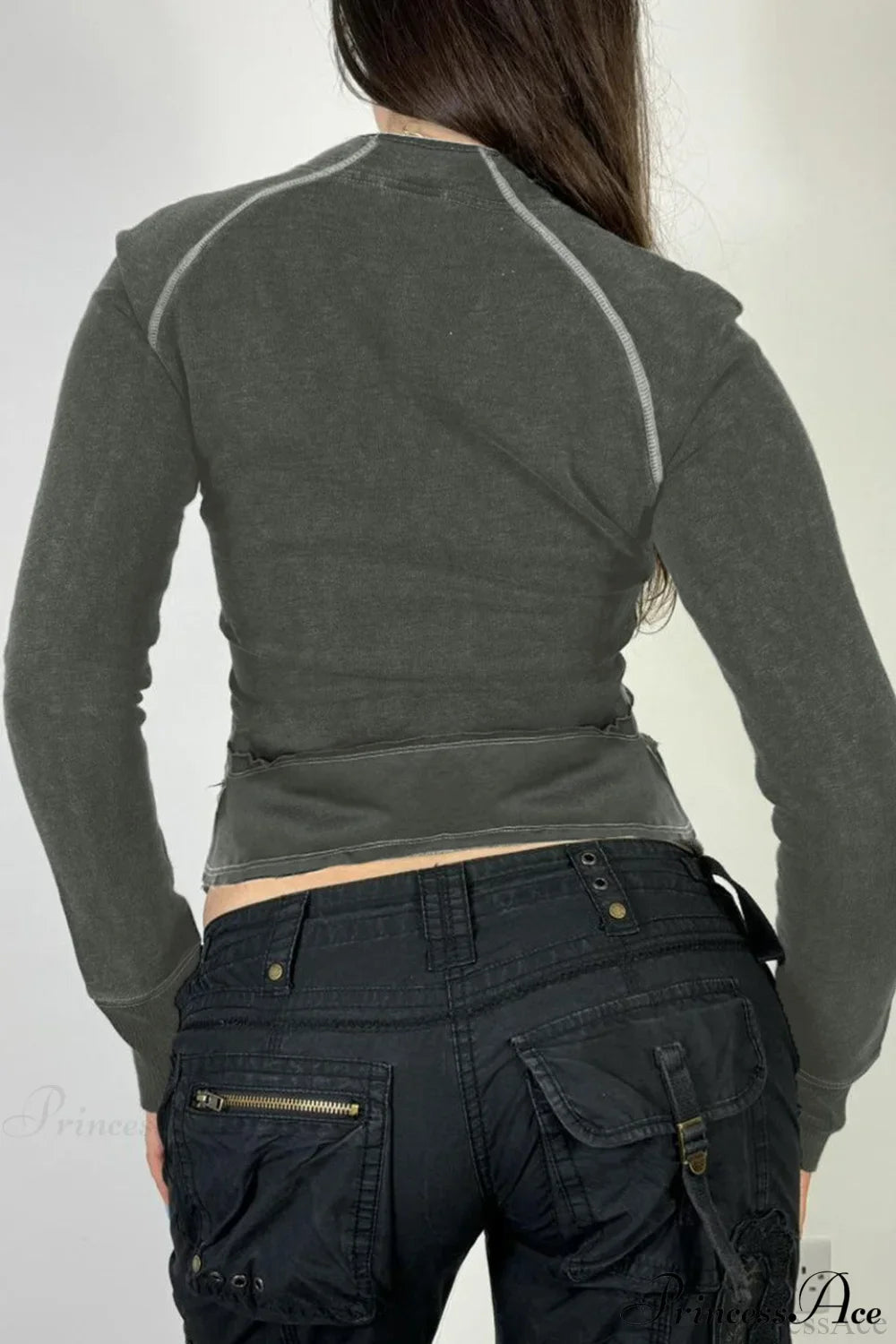 Letter Print Slim Paneled Stand Collar Hoodie image 2