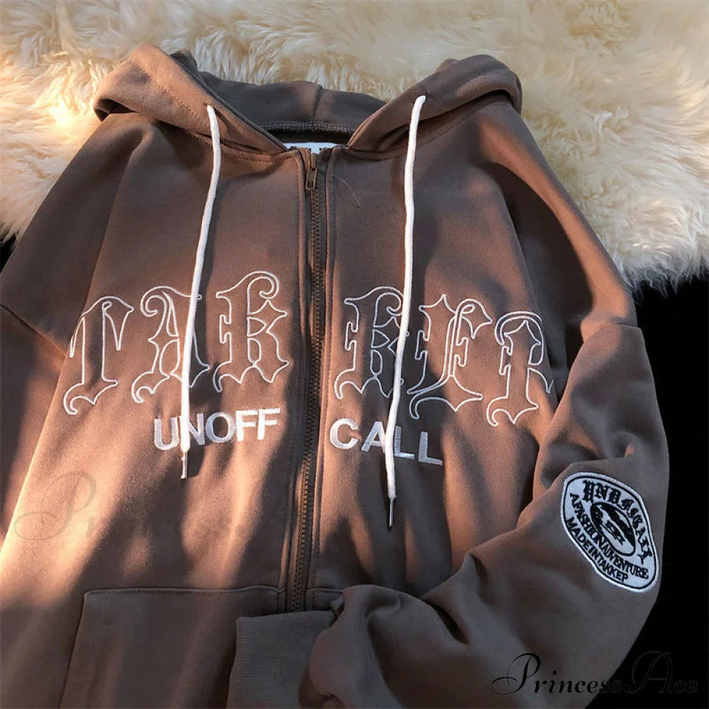 Letter Print Vintage Zip Up Oversize Jacket image 9