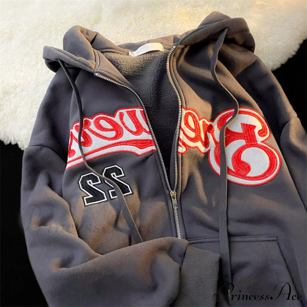 Letter Print Vintage Zip Up Oversize Jacket image 13