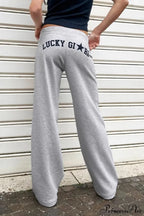 Letter Print Y2K Elastic Waist Draped Pants image 2