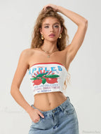 Letters Print Off-shoulder Sleeveless Wrap Tube Top image 3