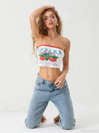 Letters Print Off-shoulder Sleeveless Wrap Tube Top image 6