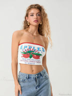 Letters Print Off-shoulder Sleeveless Wrap Tube Top image 4