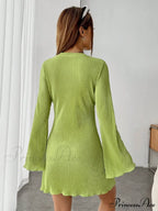 Lettuce Trim Trumpet Sleeve Ribbed Knit Dress image 2