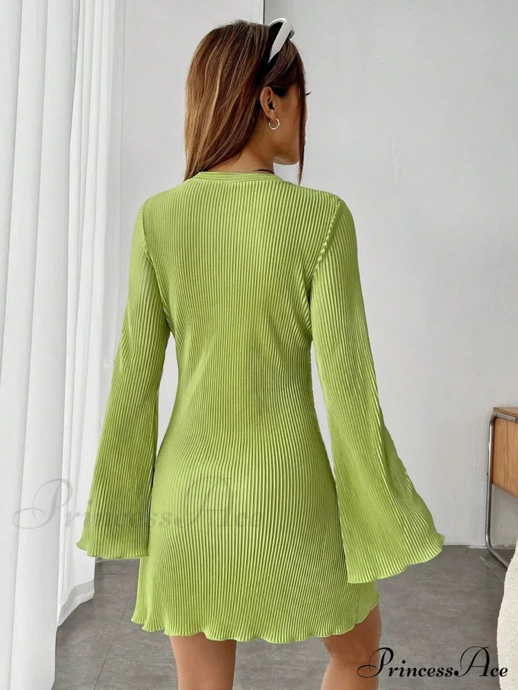Lettuce Trim Trumpet Sleeve Ribbed Knit Dress image 2
