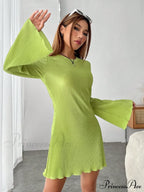 Lettuce Trim Trumpet Sleeve Ribbed Knit Dress image 3