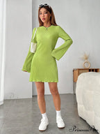 Lettuce Trim Trumpet Sleeve Ribbed Knit Dress image 6