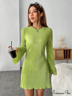 Lettuce Trim Trumpet Sleeve Ribbed Knit Dress image 7
