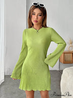 Lettuce Trim Trumpet Sleeve Ribbed Knit Dress image 4