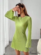 Lettuce Trim Trumpet Sleeve Ribbed Knit Dress image 5